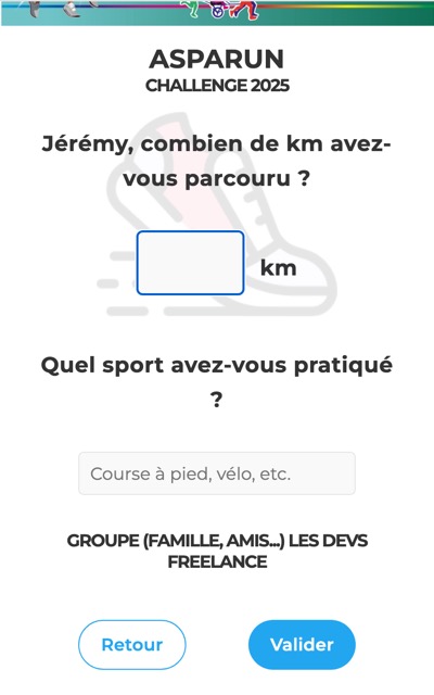 Écran permettant d'entrer ses performances