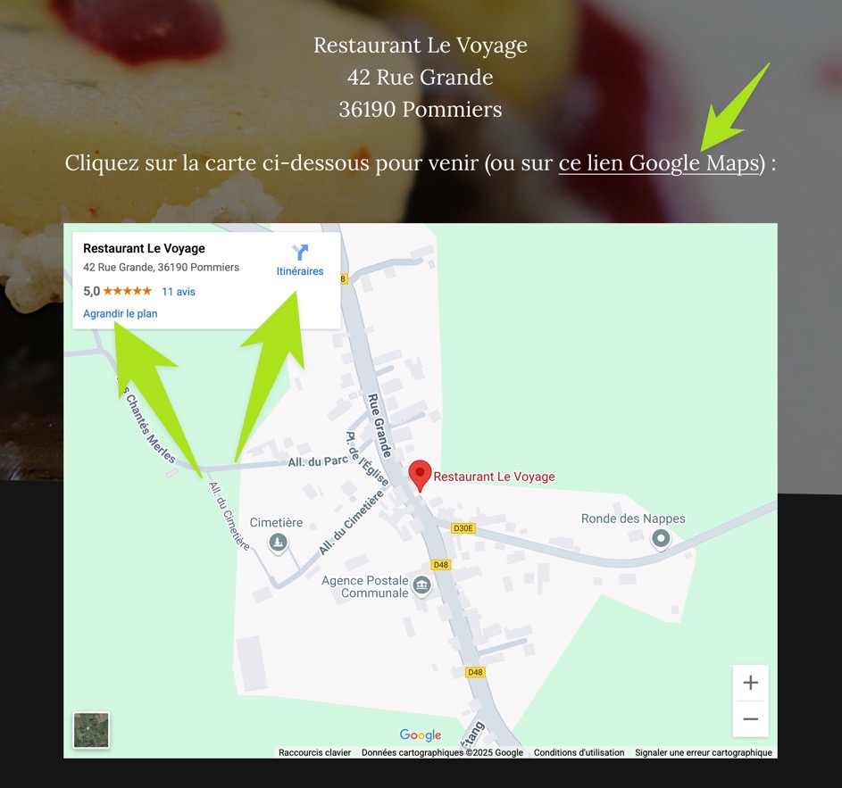 Carte Google Maps pour venir au restaurant
