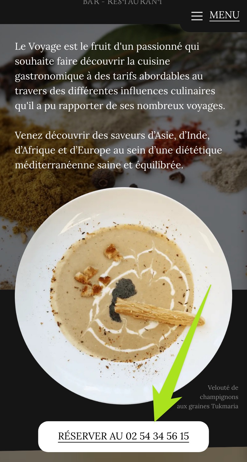 Écran sur mobile avec le numéro de téléphone toujours en bas