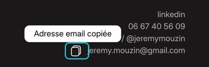 bouton 'copier l'email' activé